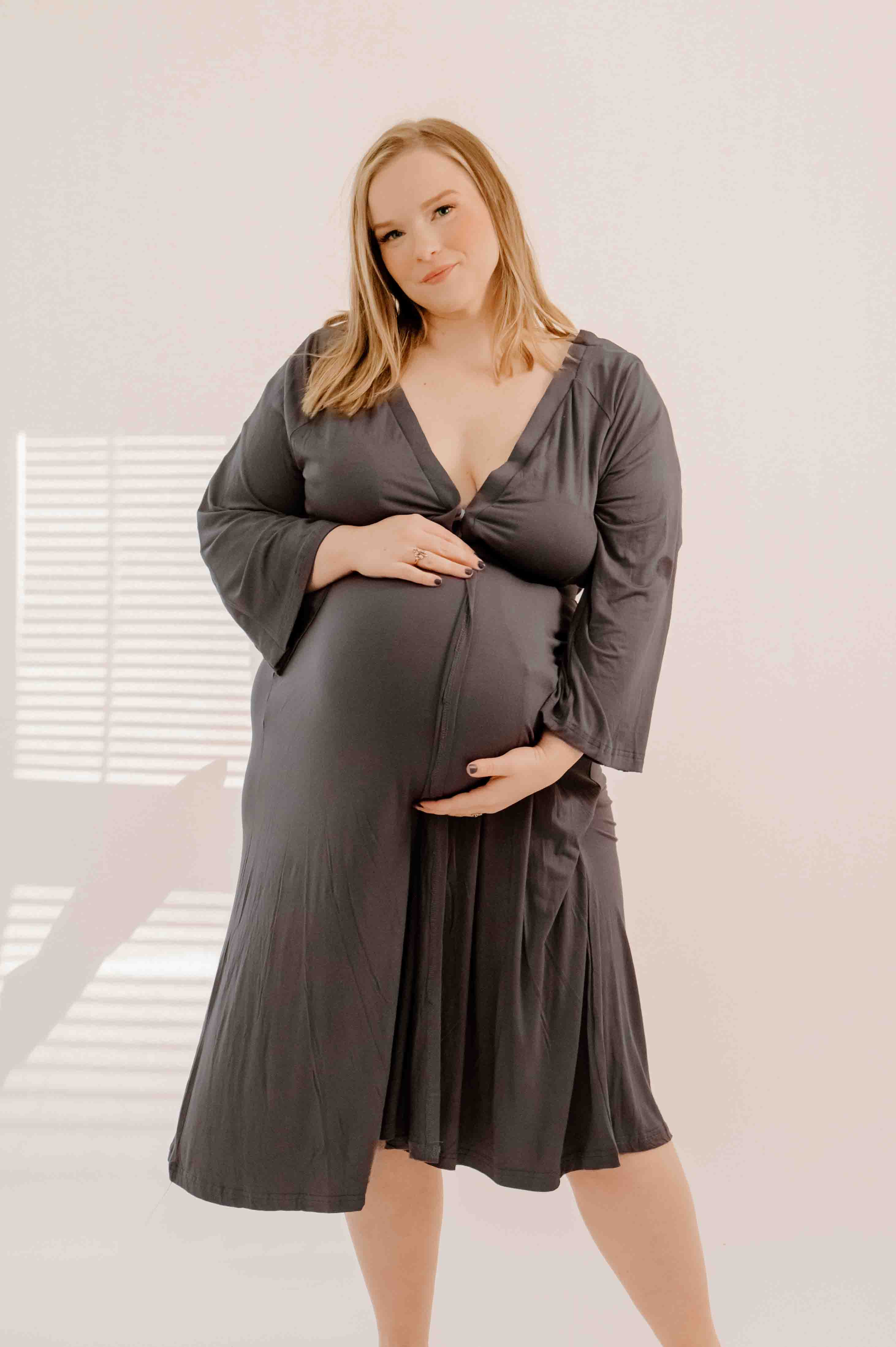 Amelia Labor & Postpartum Gown in Charcoal Grey Charcoal Grey / Full Figure Amelia Labor & Postpartum Gown in Charcoal Grey Charcoal Grey / Full Figure