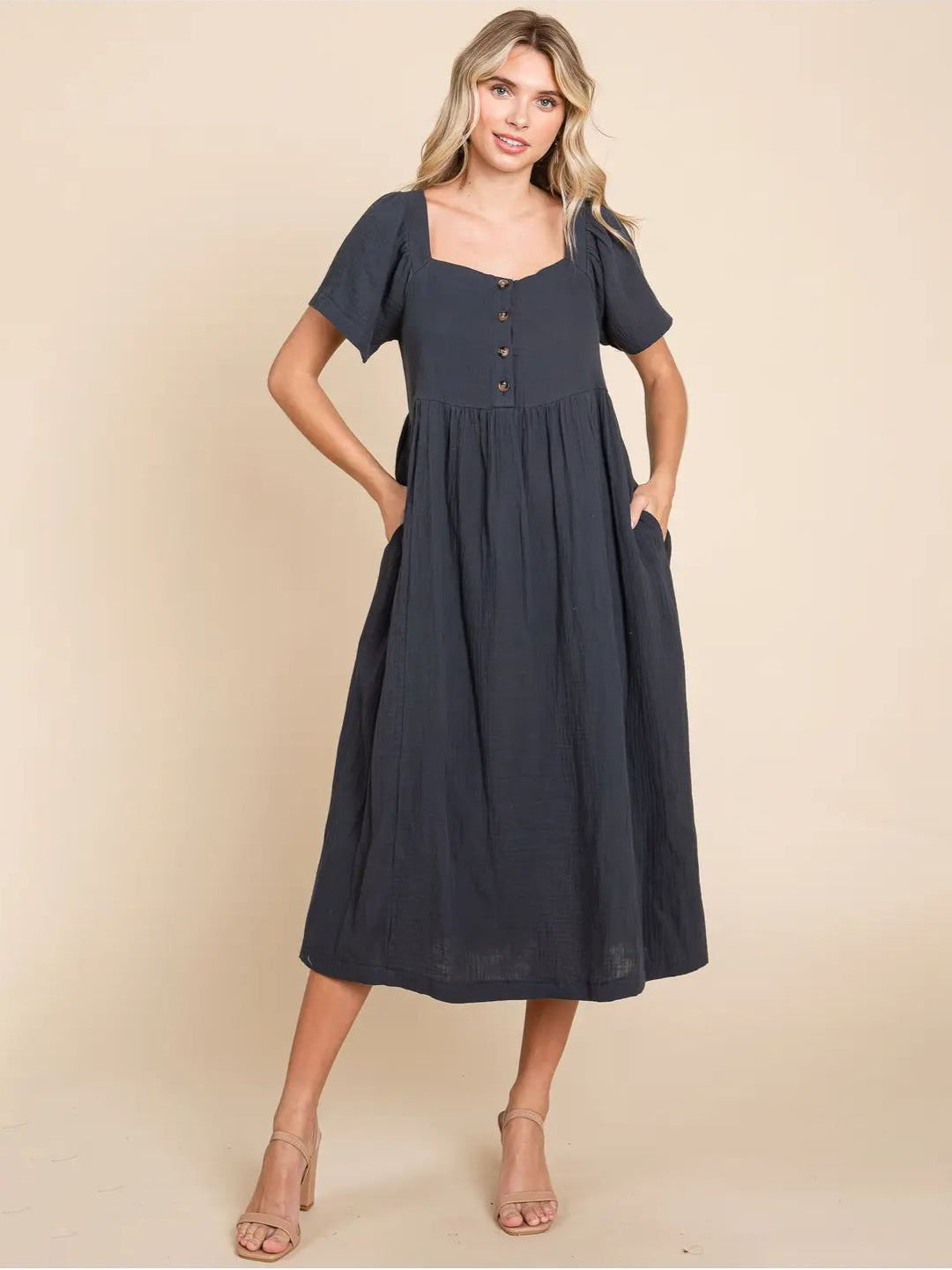 Square Neck Cotton Midi Dress In Orion Blue – Lila