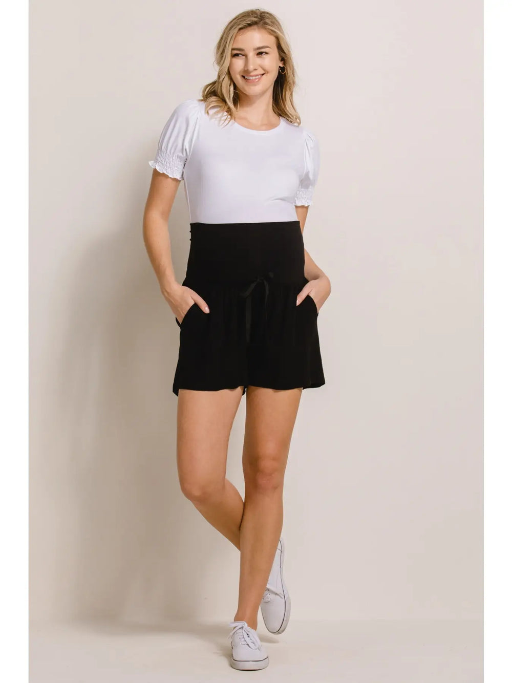 Solid Maternity Shorts with Pockets and Drawstring