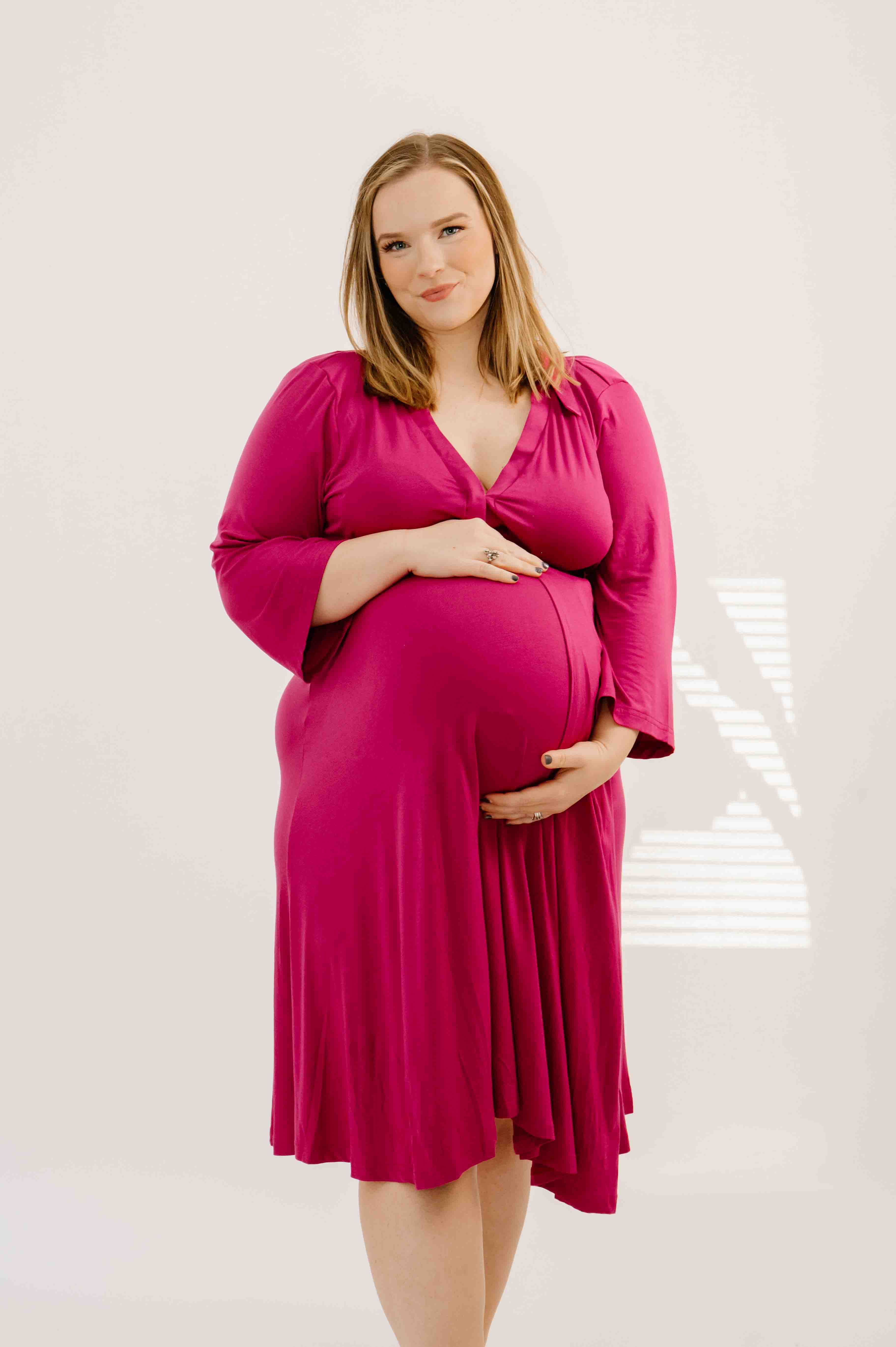Lila Labor & Postpartum Gown in Raspberry Red