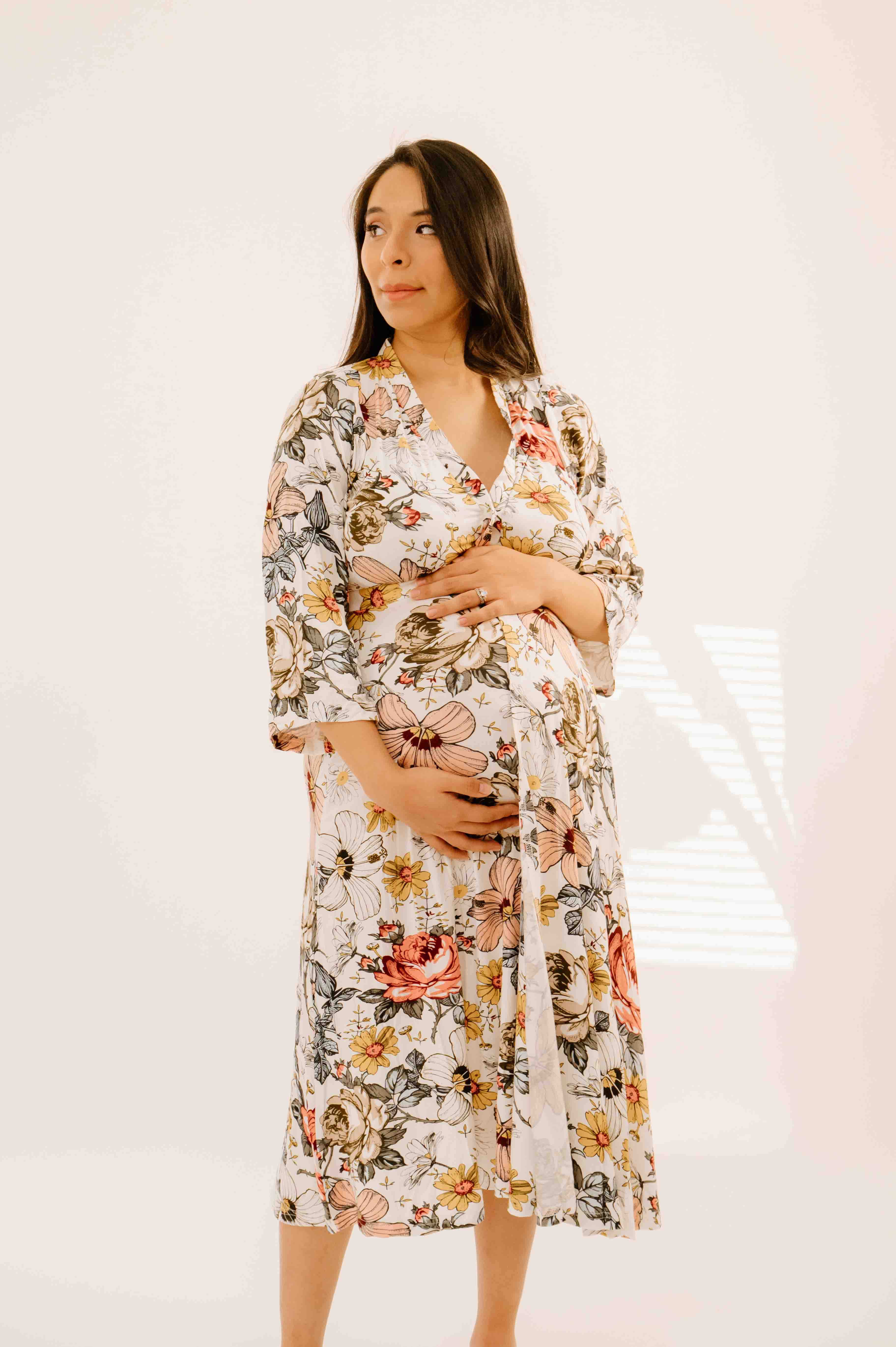Sage Green Maternity Delivery Hospital Robe & Floral Labor Gown Set
