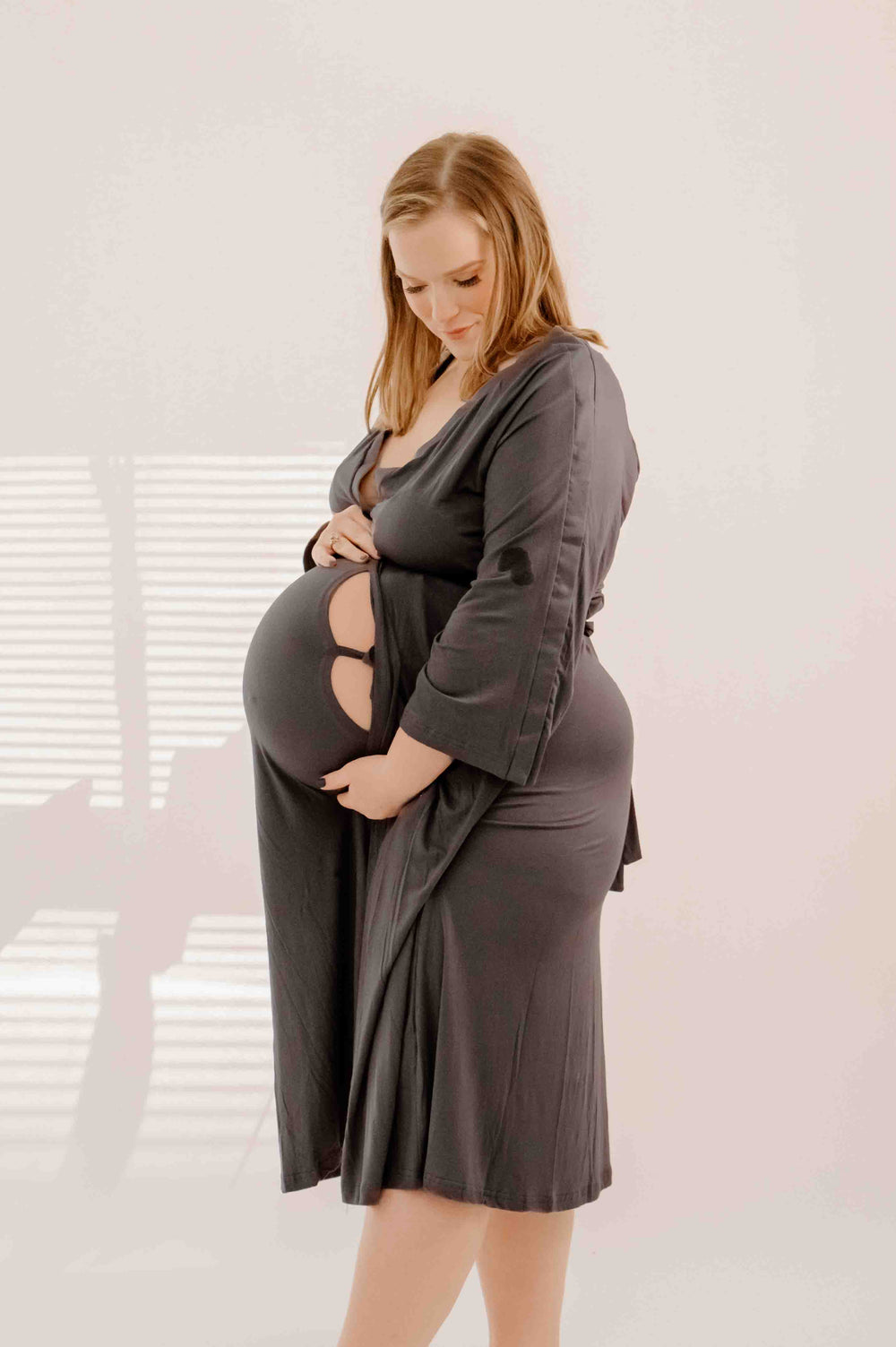 Amelia Labor & Postpartum Gown in Charcoal Grey