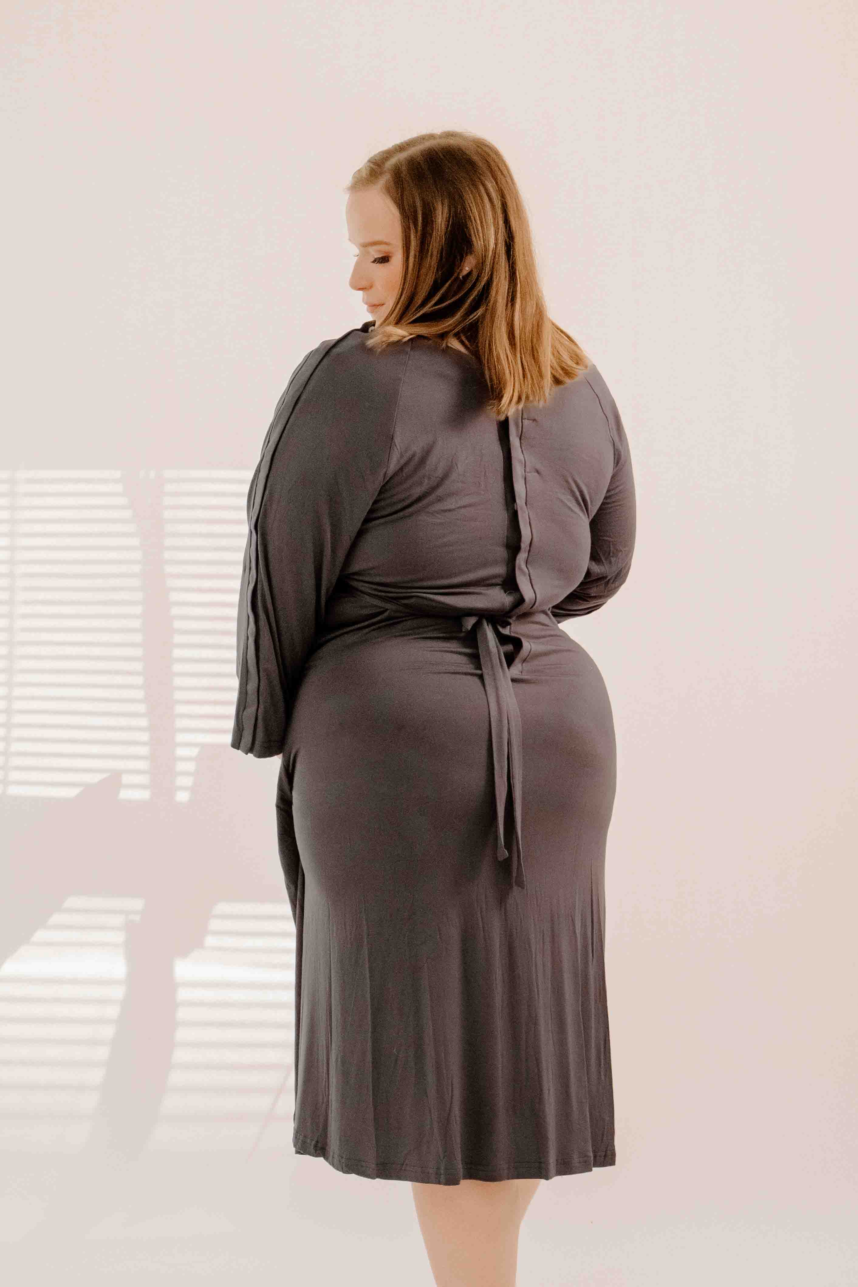 Amelia Labor & Postpartum Gown in Charcoal Grey Charcoal Grey / Full Figure