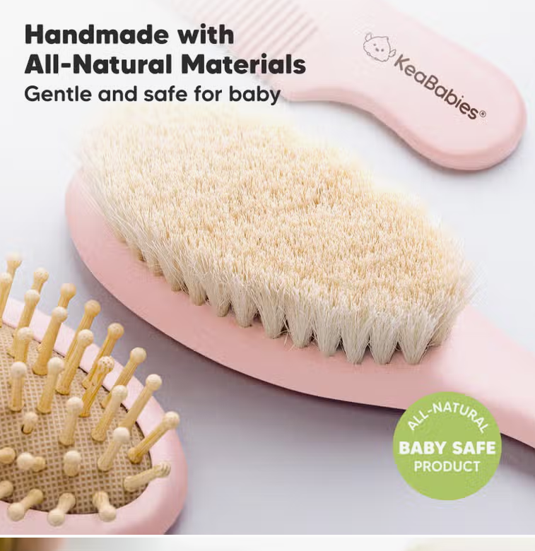 KeaBabies Wooden Hair Brush and Comb Set (Blush)