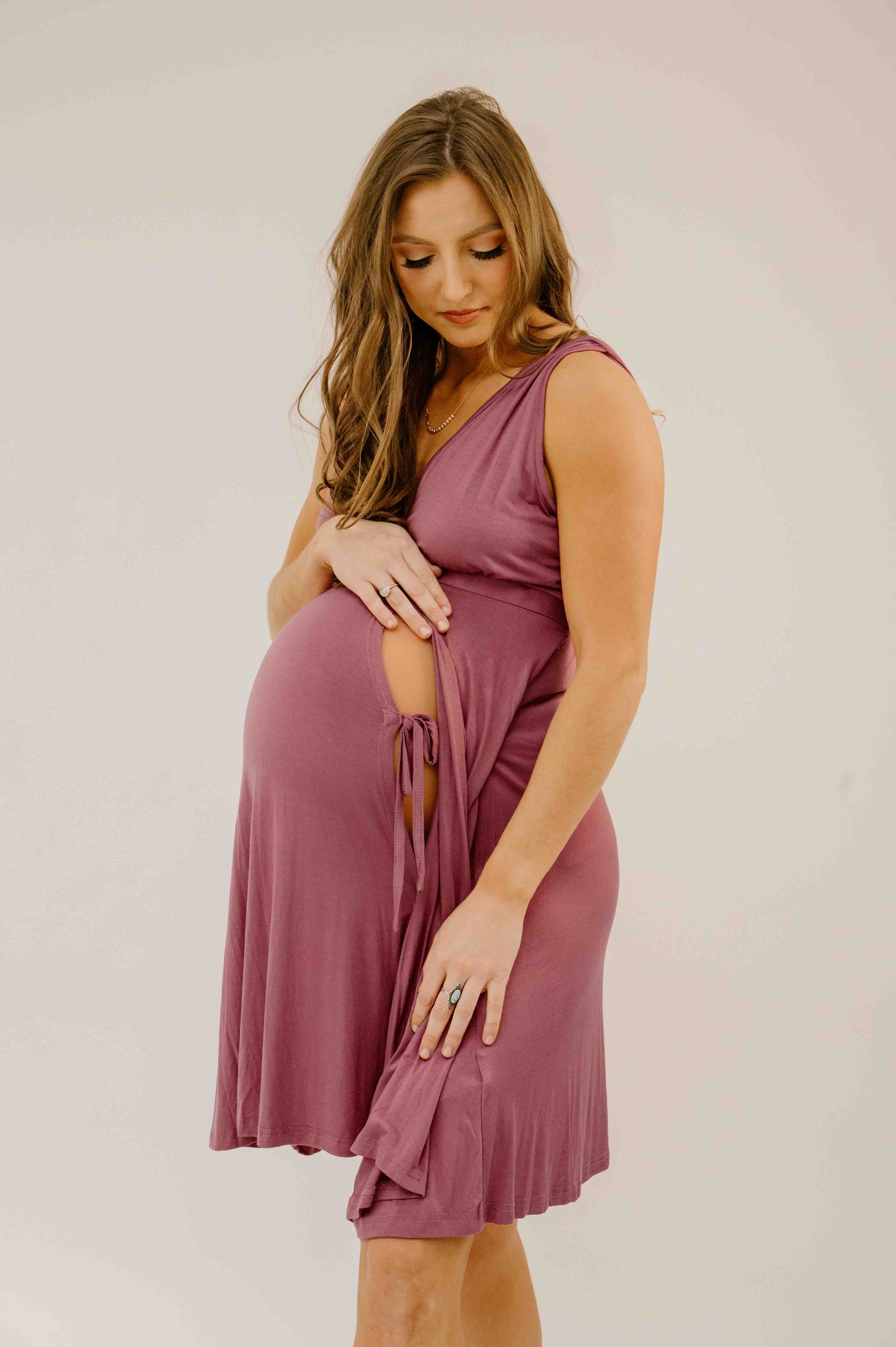 Juliet Labor & Postpartum Gown in  Dusty Rose with 2 pockets