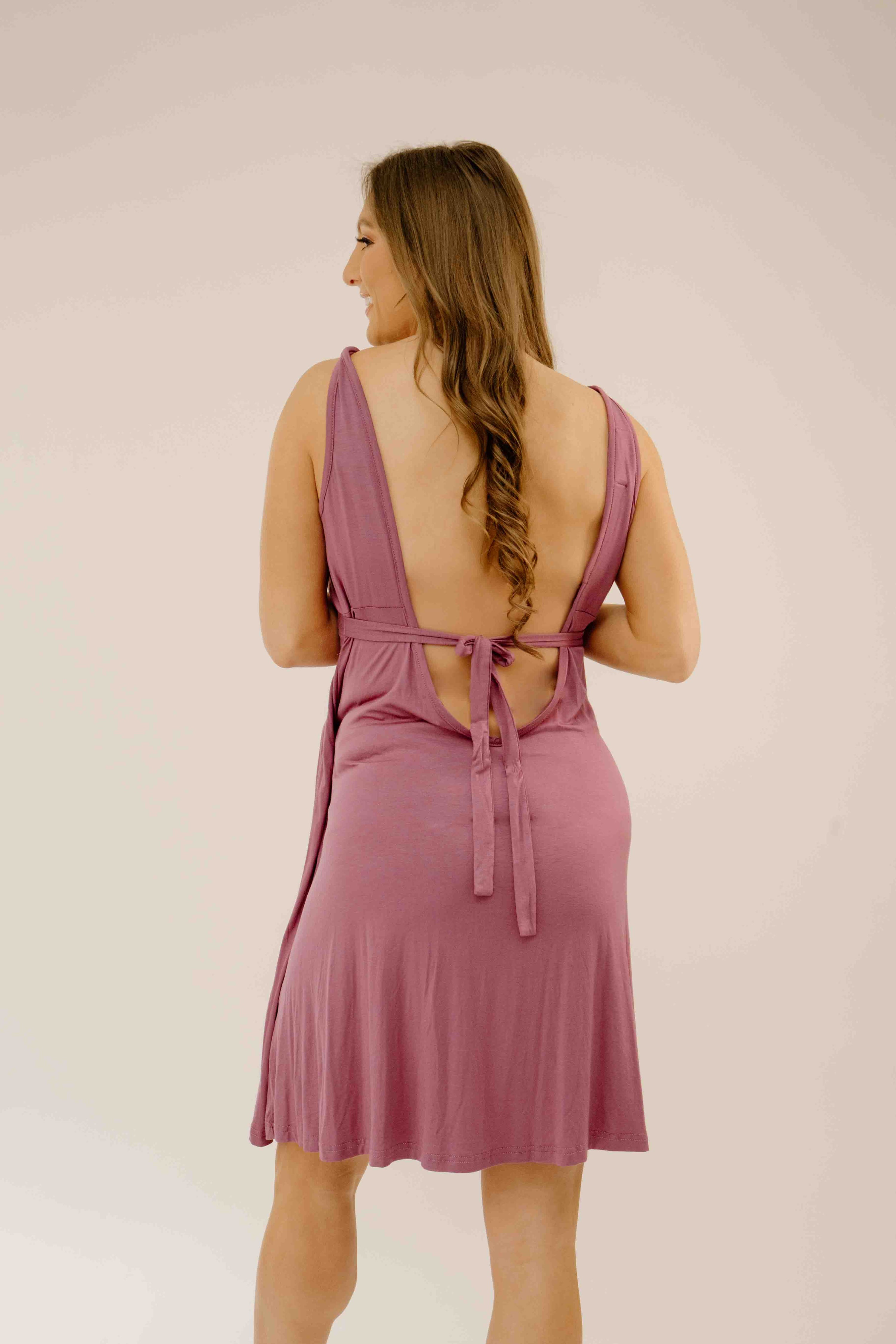 Juliet Labor & Postpartum Gown in  Dusty Rose with 2 pockets