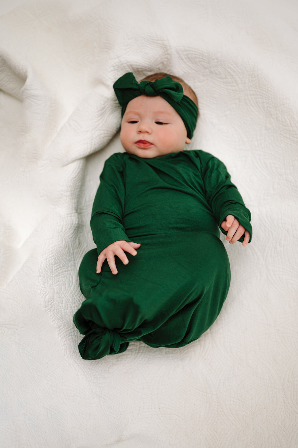 Baby Knot Gown and Bow Set: Emerald