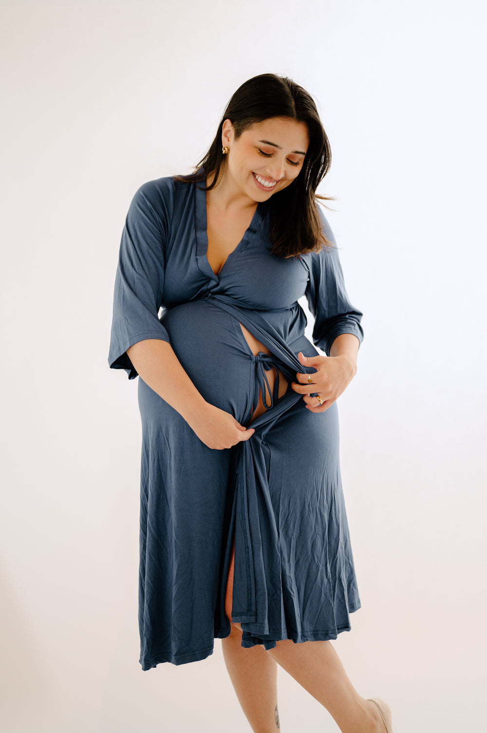 Lohusa Hamile 2502 Baby Blue Maternity Nightgown with Long Robe Set