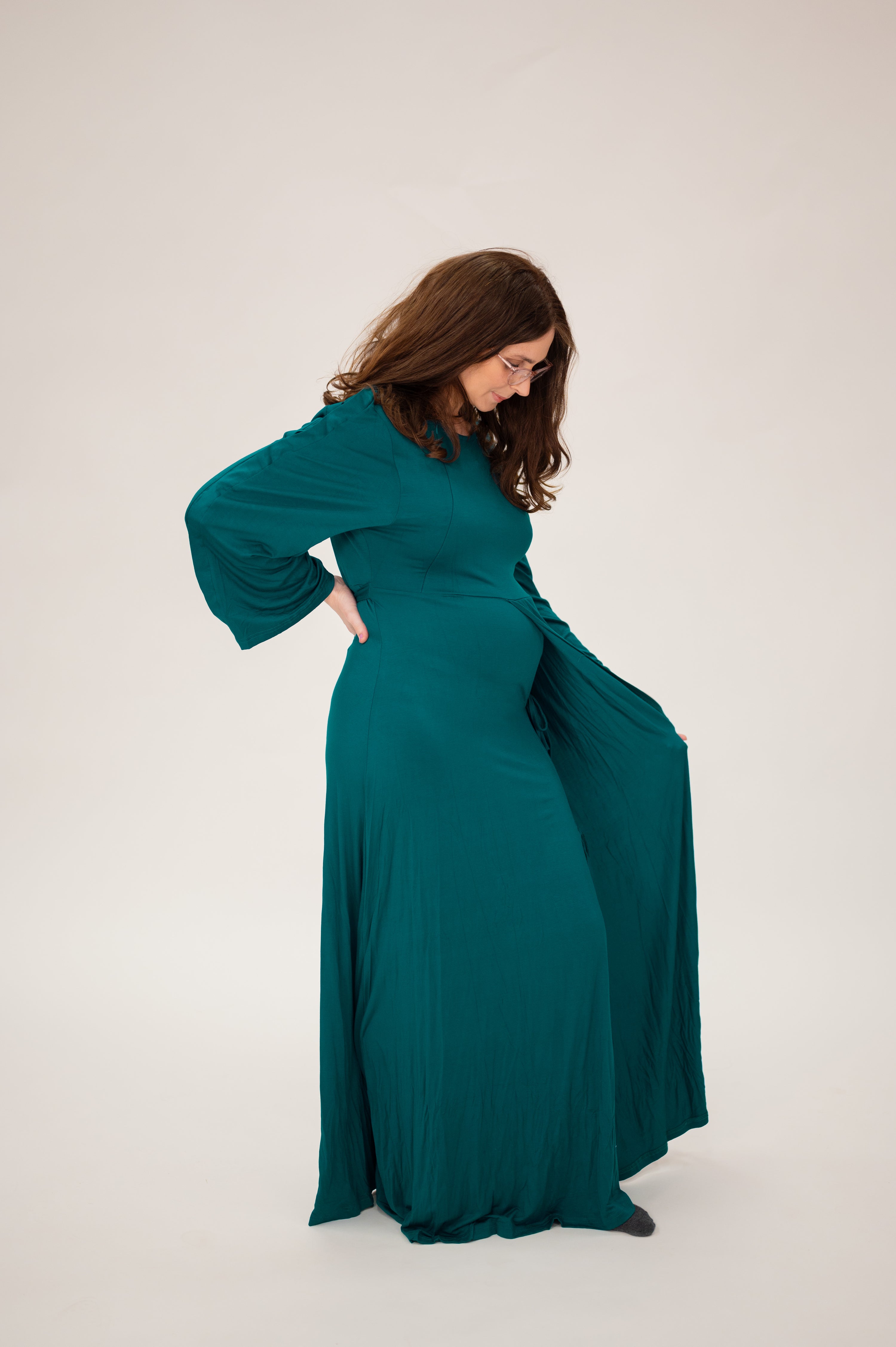 Nadia Labor Postpartum Gown in Deep Teal - Main Image