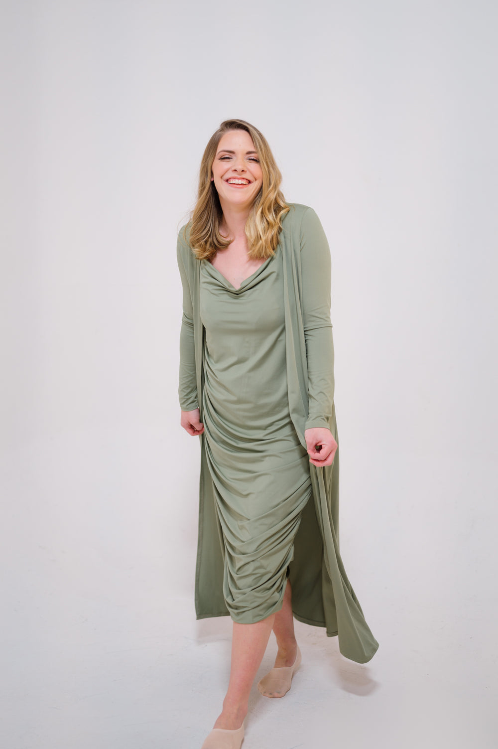 Maddi Dress and Duster Set in Moss
