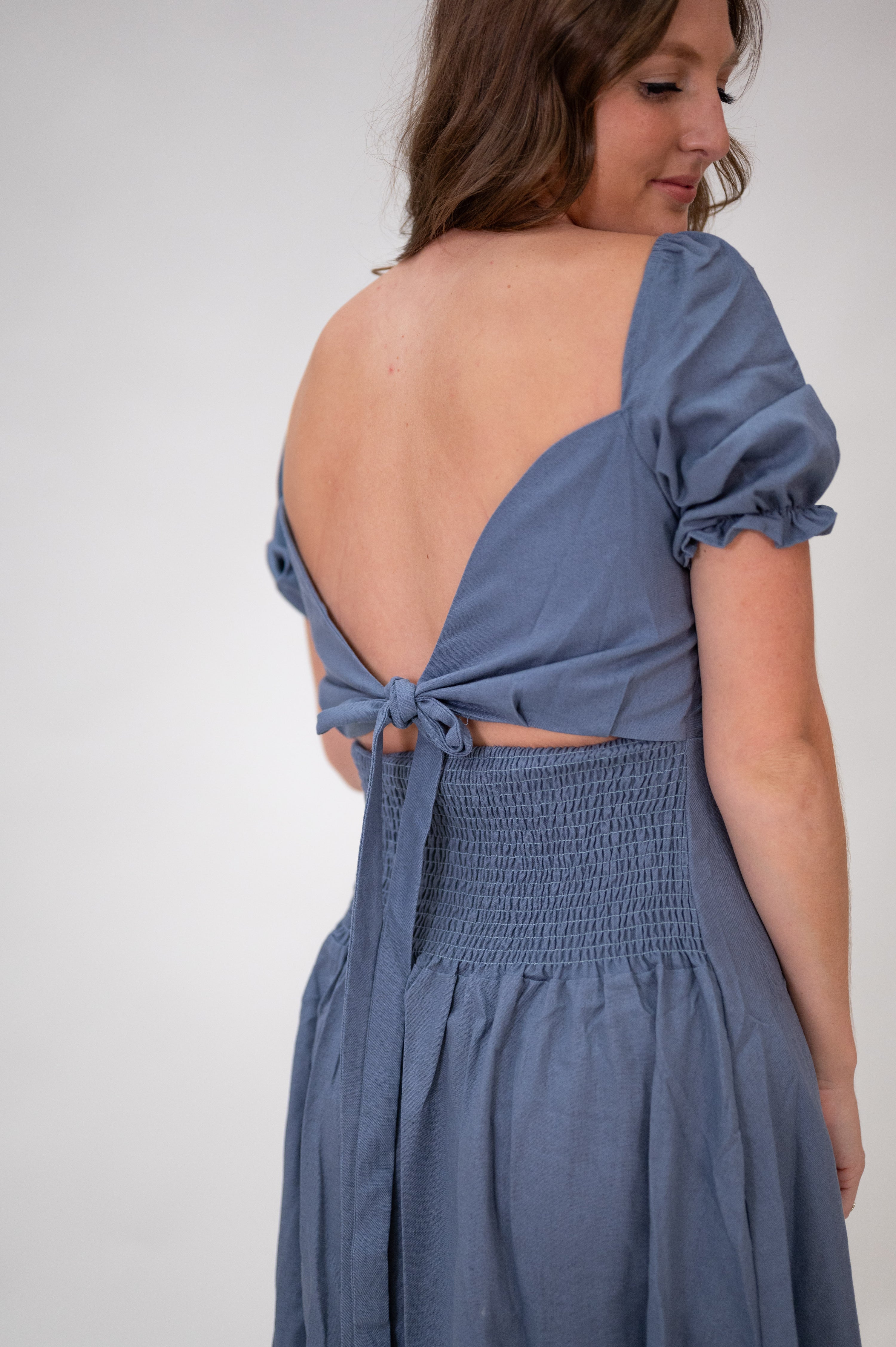 steel blue color dress Lady Black Tie - Giselle Dress - Steel Blue Lace Dress