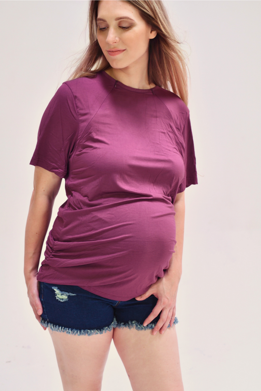 The Cameron Unisex Nursing and Skin to Skin Shirt in Plum