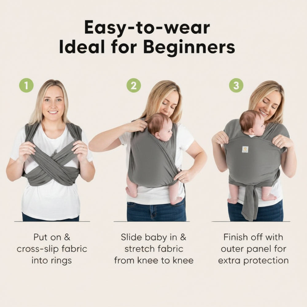 KeaBabies D-Lite Baby Wrap Carrier (Trendy Black)
