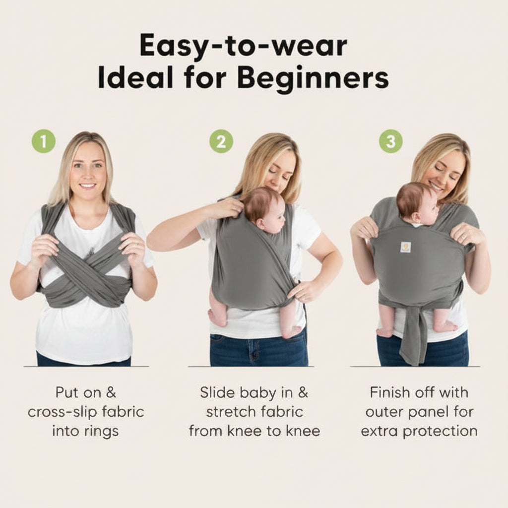 KeaBabies D-Lite Baby Wrap Carrier (Trendy Black)