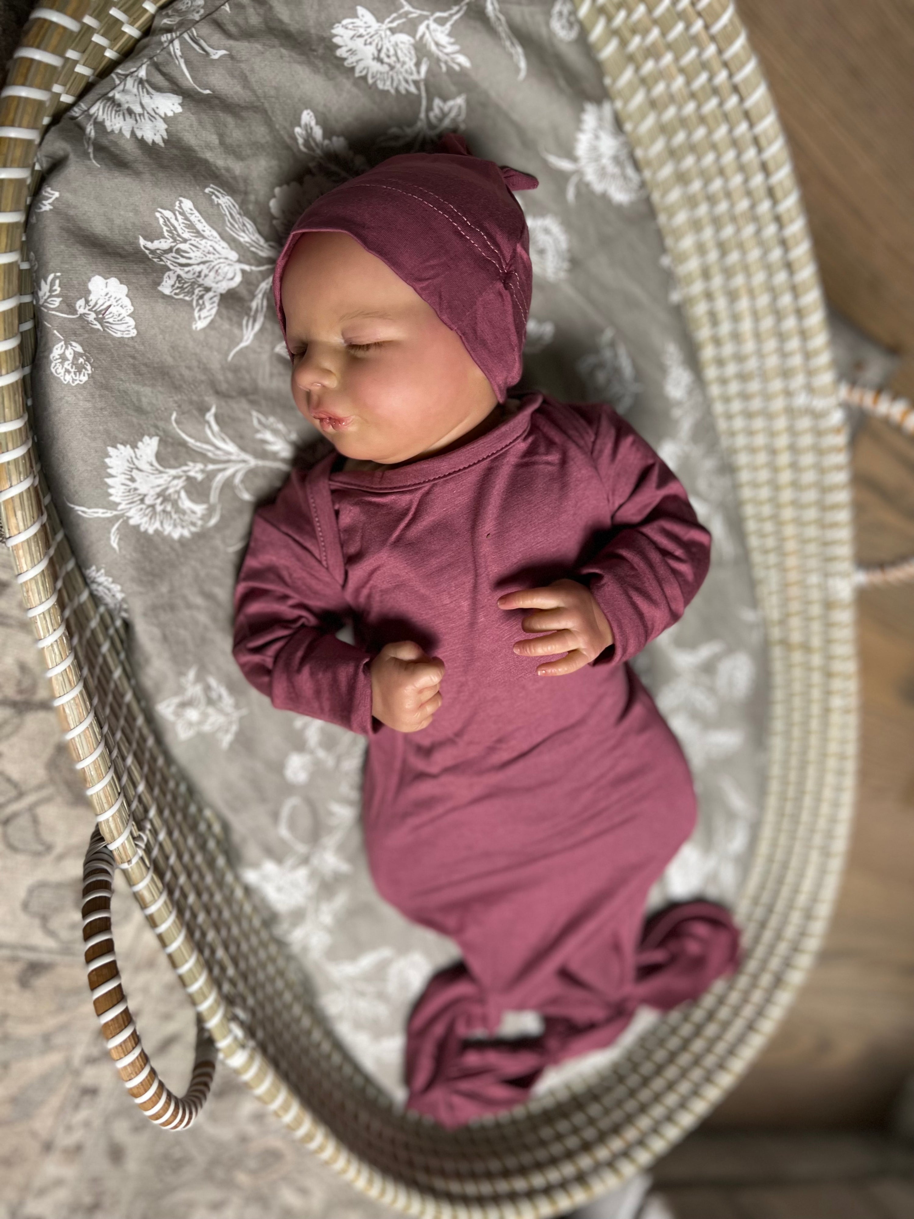 Baby Knot Gown and Hat Set: Dusty Rose