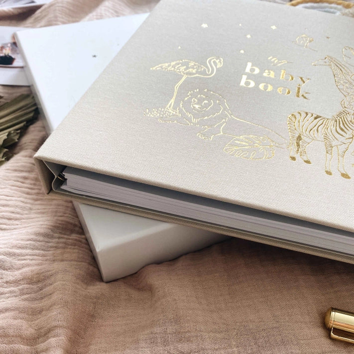Blush And Gold - My Baby Book (Safari) Luxury Keepsake Memory Book + Box