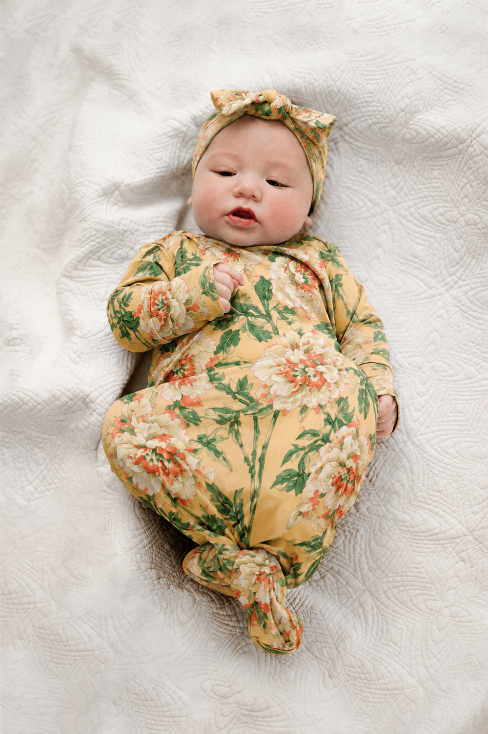 Baby Knot Gown Set: Peach Floral