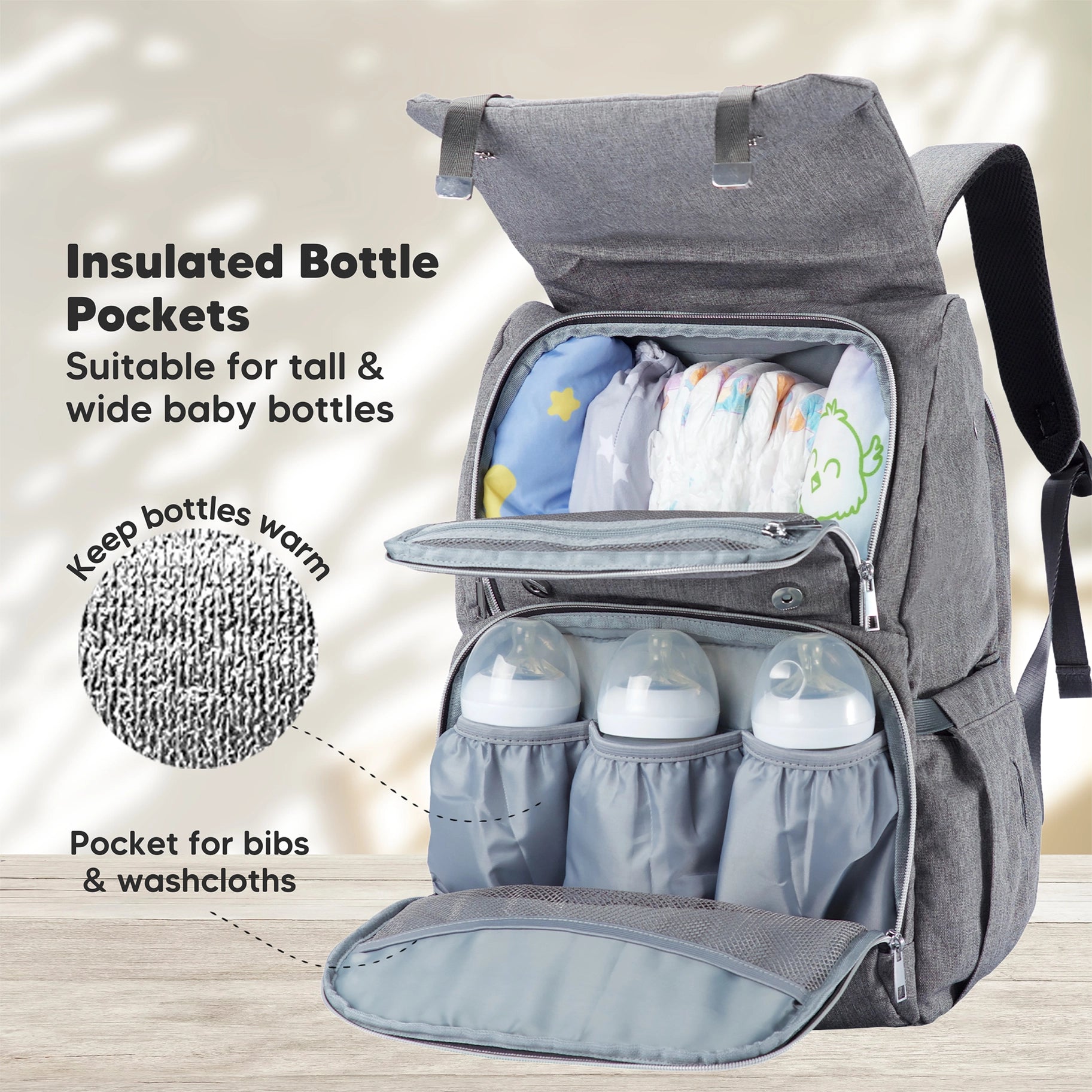 KeaBabies Explorer Diaper Bag Backpack (Classic Gray)
