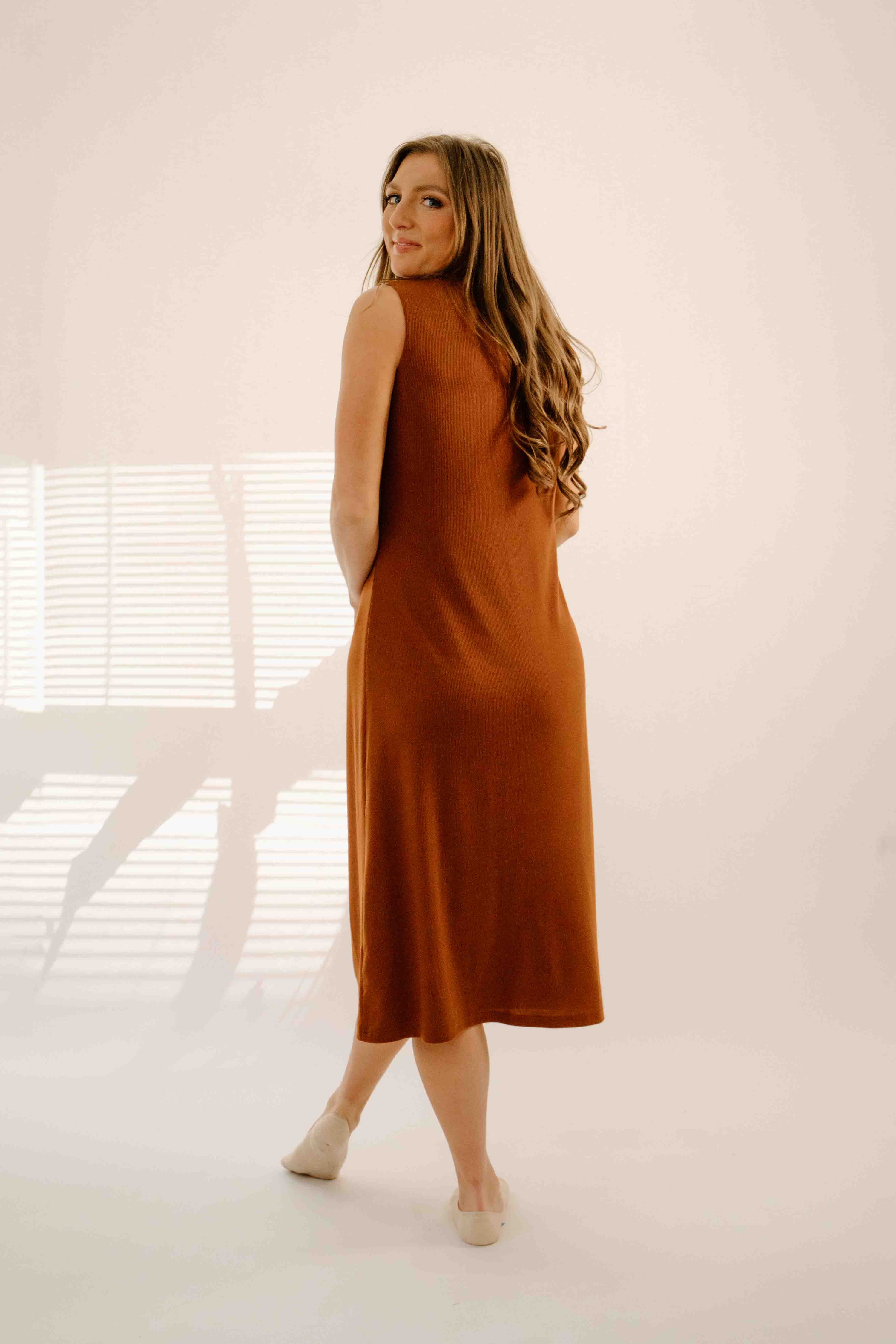 Fiona Nursing Dress in Burnt Orange