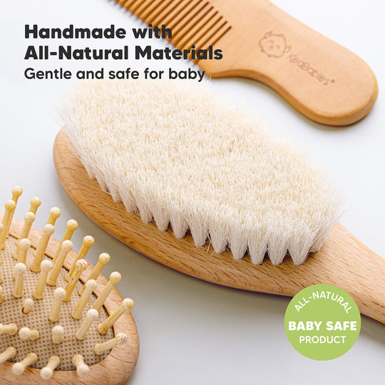 KeaBabies Wooden Hair Brush and Comb Set (Walnut)