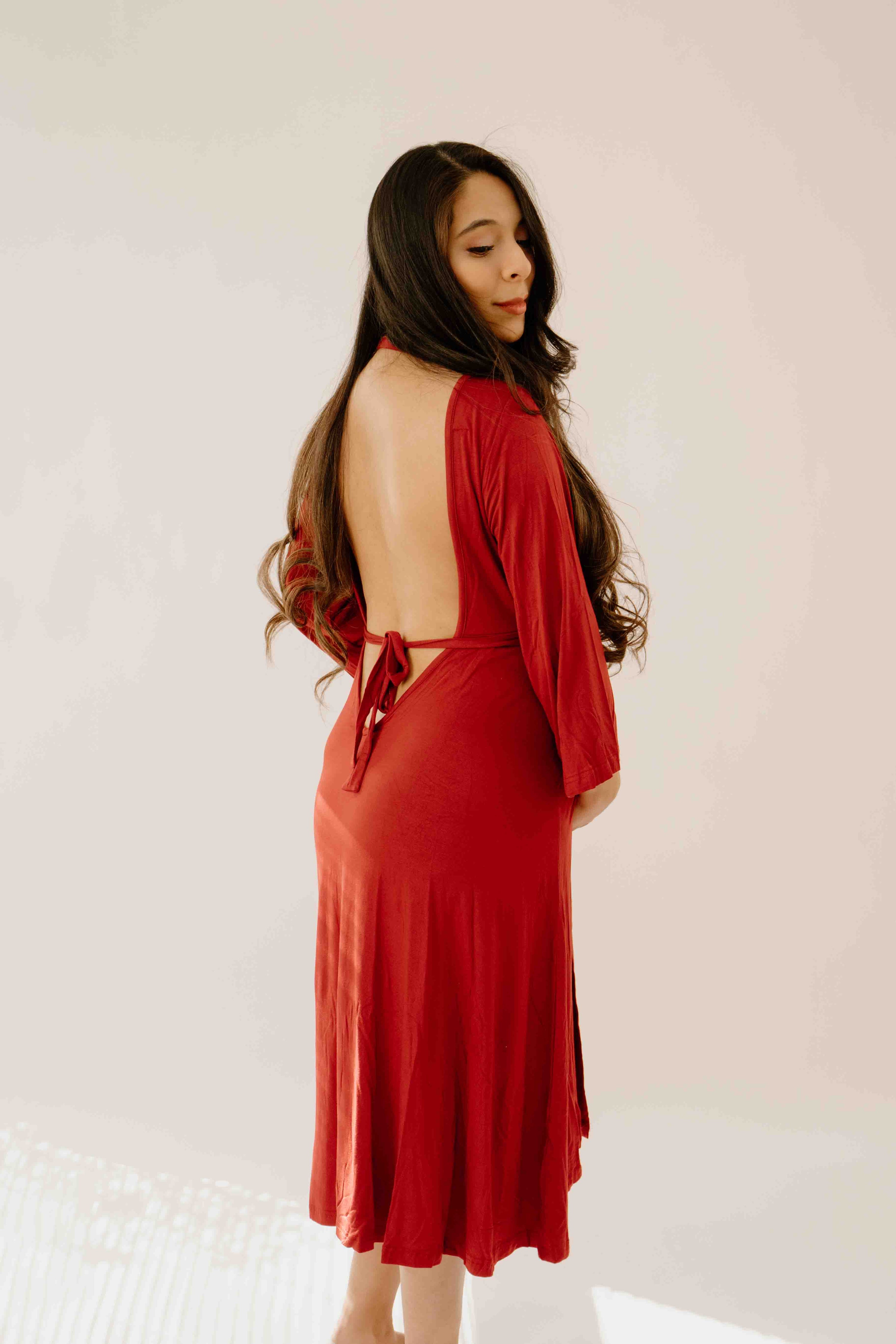 Lila Labor & Postpartum Gown in Crimson