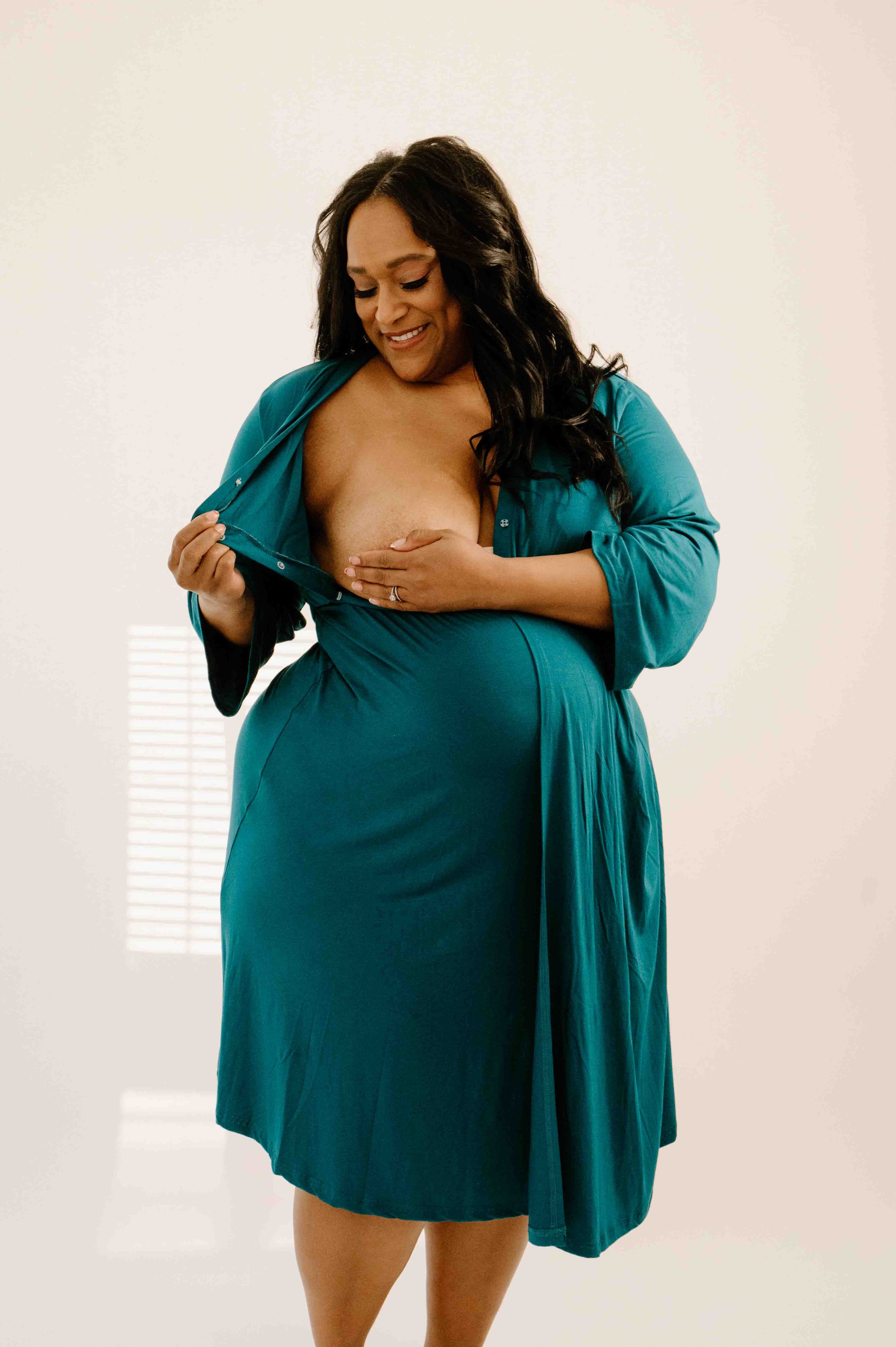 Lila Labor & Postpartum Gown in Deep Teal