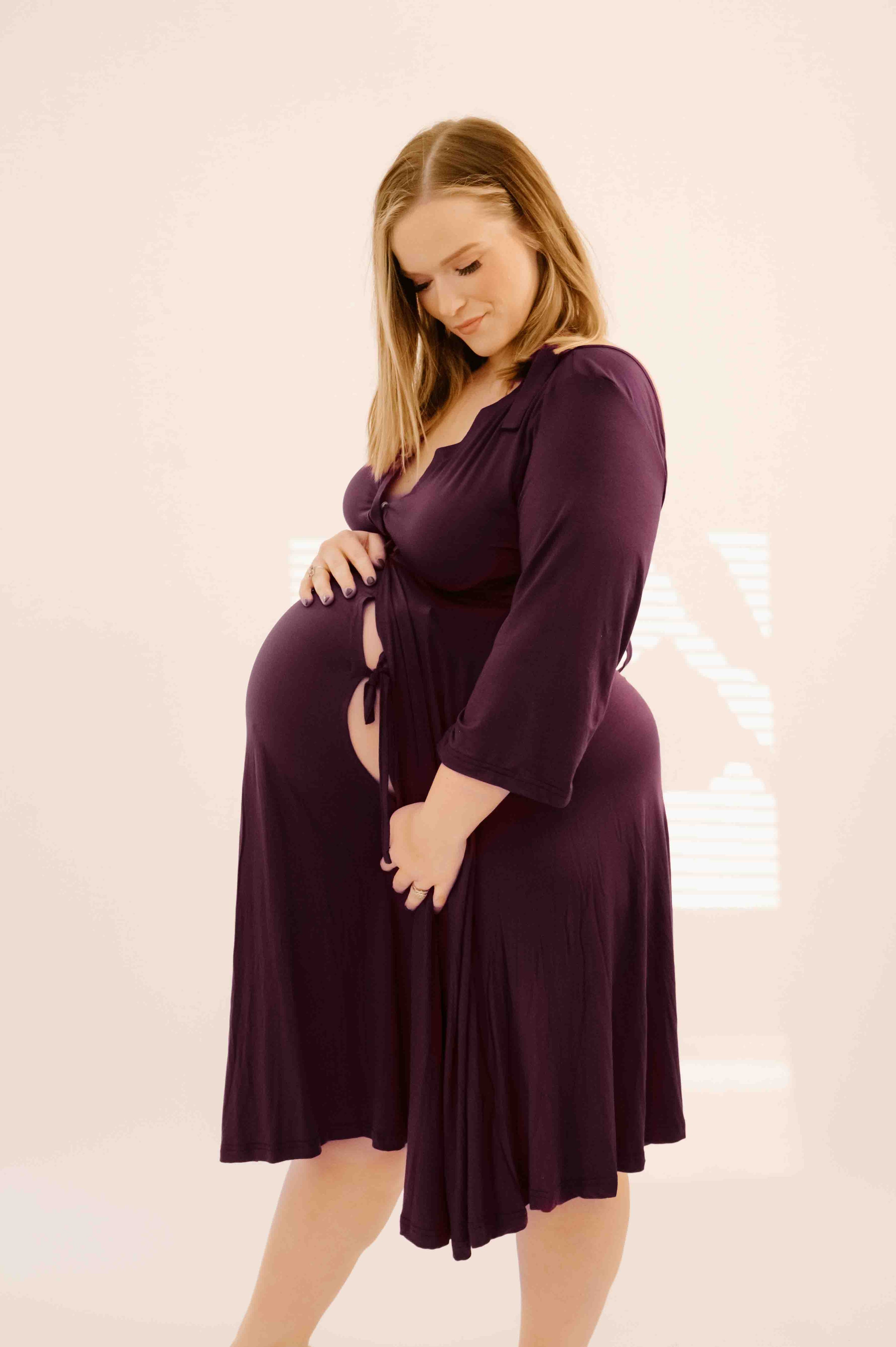 Lila Labor & Postpartum Gown in Plum