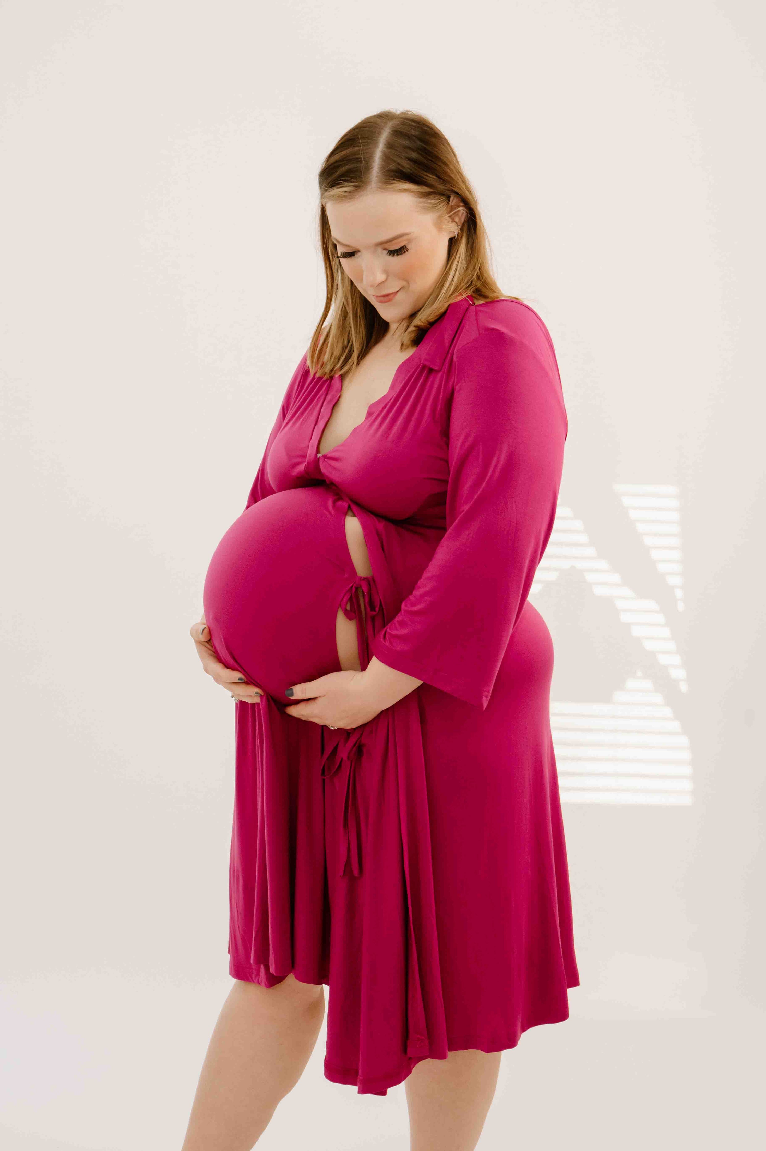 Lila Labor & Postpartum Gown in Raspberry Red