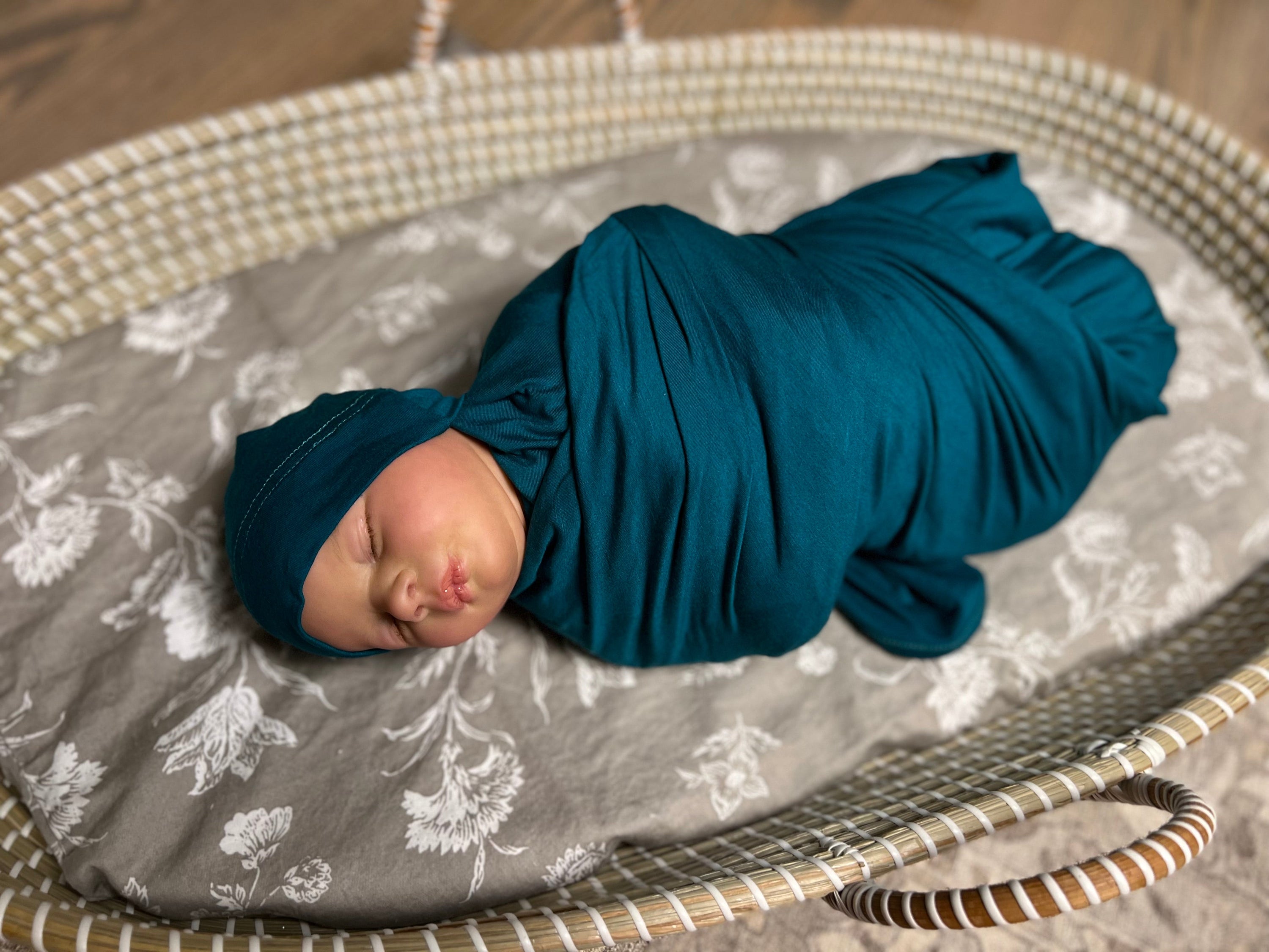 Baby swaddle with hat in deep teal#color_deep-teal