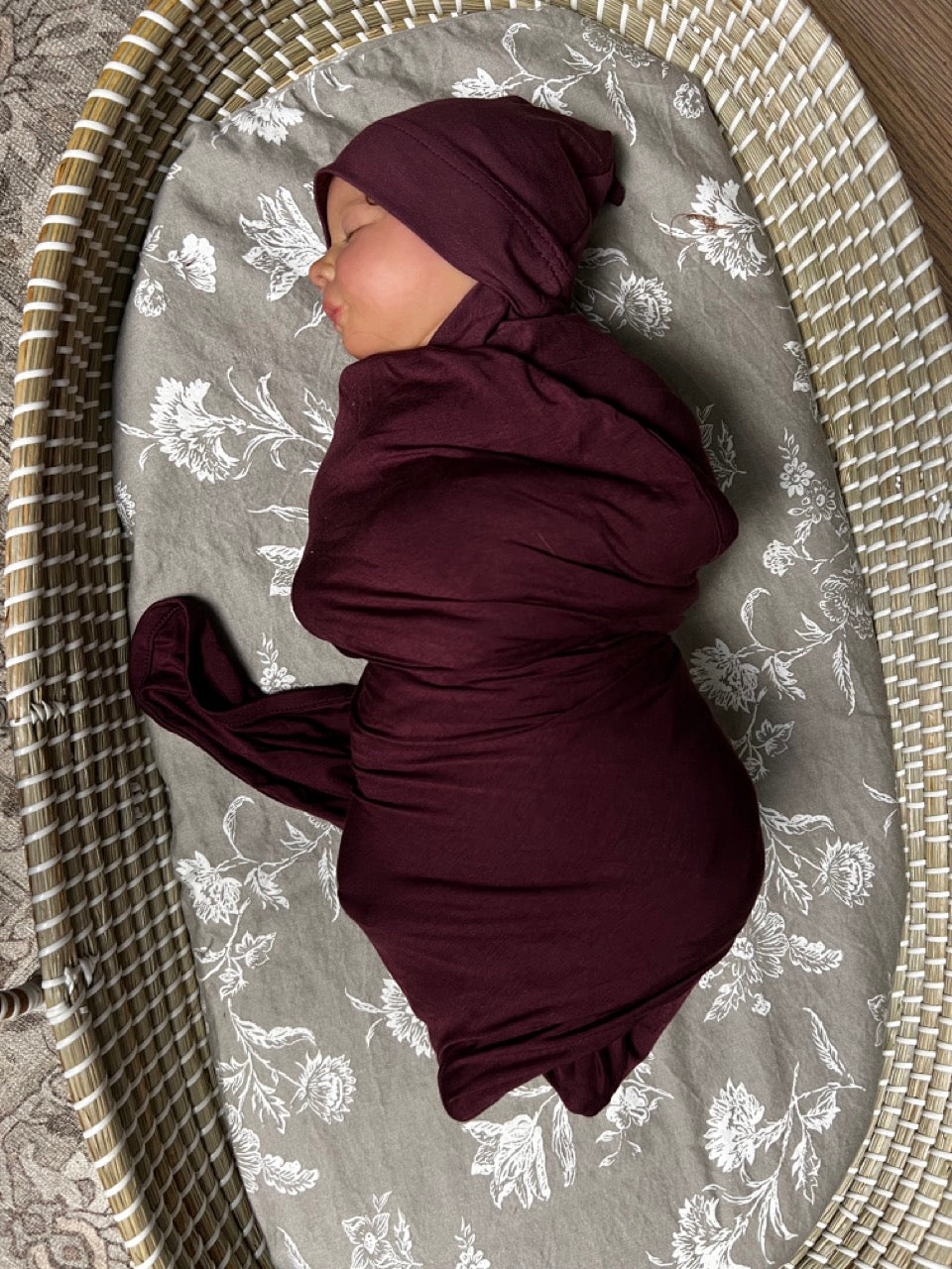 Baby Swaddle & Hat Set: Plum